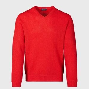 PAUL STUART Red/Orange Classic Alpaca Links V-Neck Sweater Size L